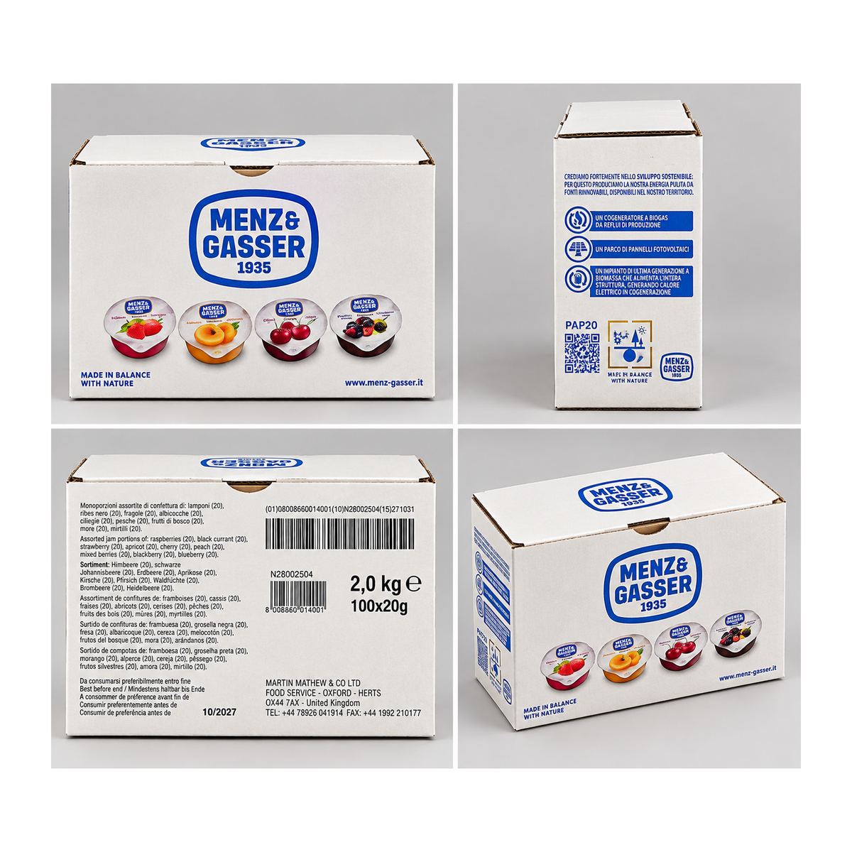 Menz & Gasser Assorted Jam Portions – 100 x 20g – packaging and product views