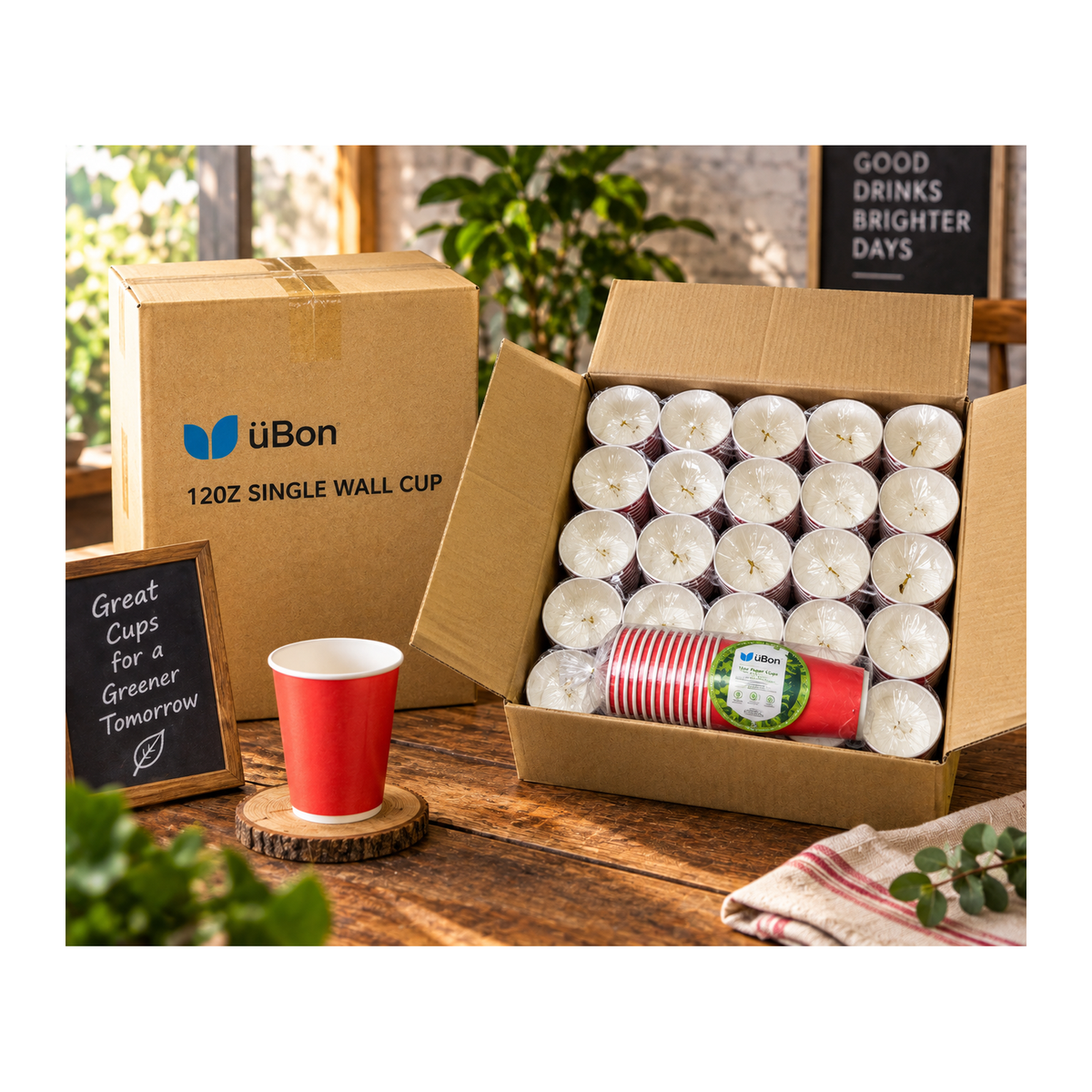 ÜBon 12oz Red Single Wall Paper Cups – 500 Pack – promotional product image