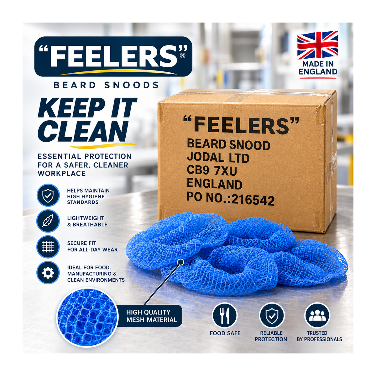 Feeler’s Blue Mesh Beard Snoods – Pack of 1000 – promotional product image