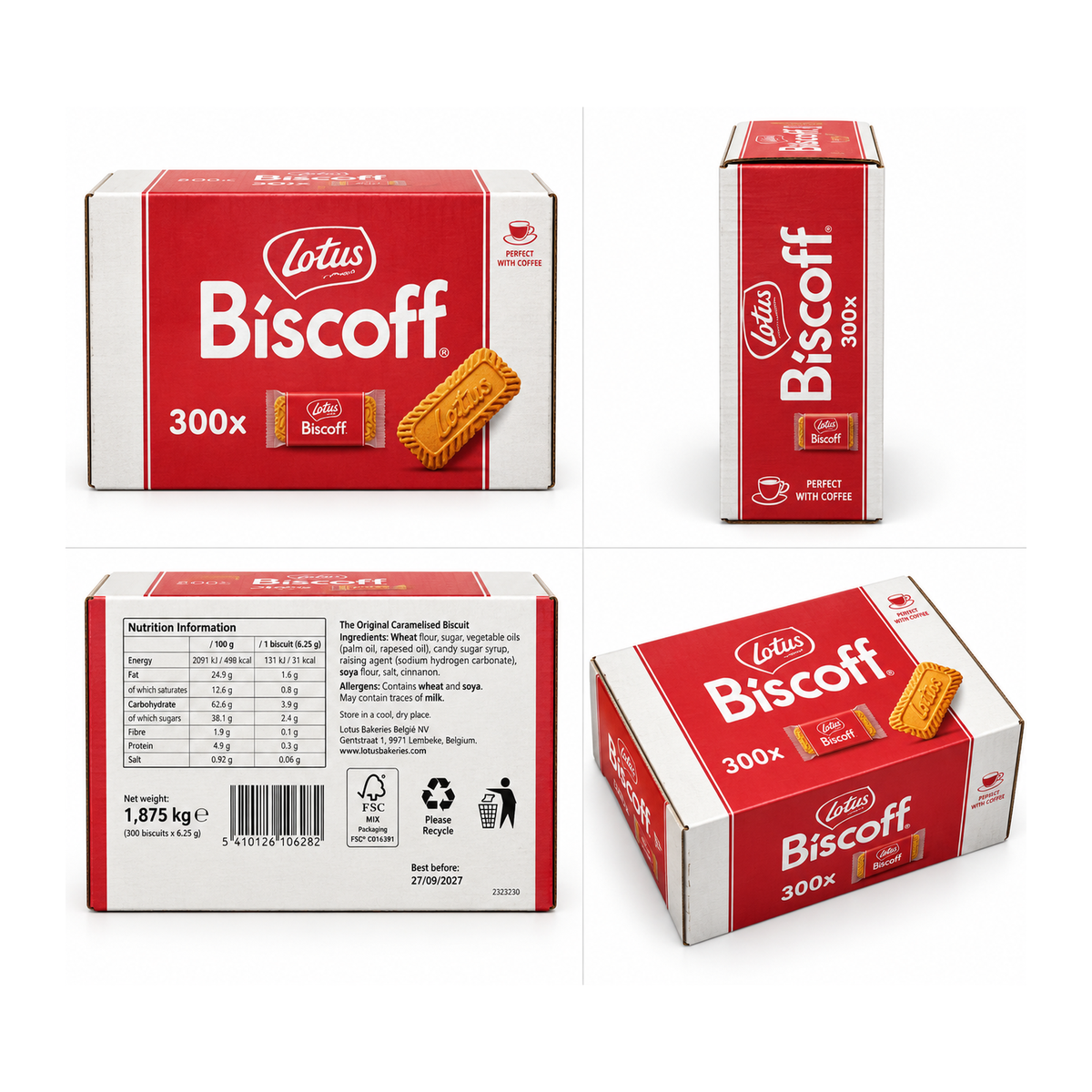 Lotus Biscoff Caramelised Biscuits – 300 × 6.25g – packaging and product views