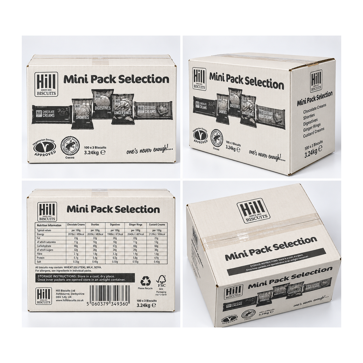 Hill Biscuits Mini Pack Selection – 100 × 3 Biscuit Packs – packaging and product views