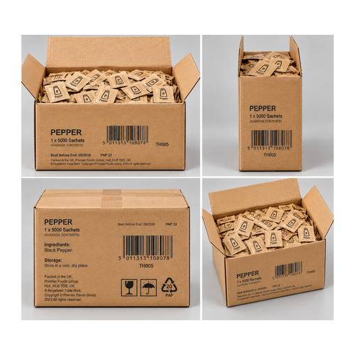 Black Pepper Sachets – 5,000 Pack – packaging and product views