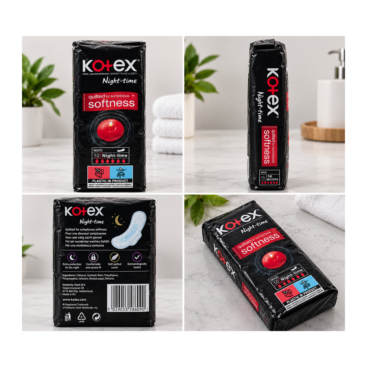 Kotex Maxi Night-time Pads – 8x10 Pads – packaging and product views