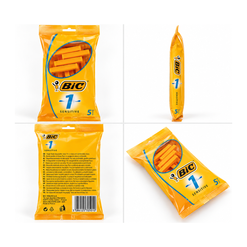 BIC 1 Sensitive Disposable Razors – Pack of 5 – packaging and product views
