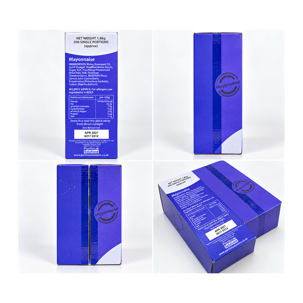 Mayonnaise single portions 1.8kg case packaging views
