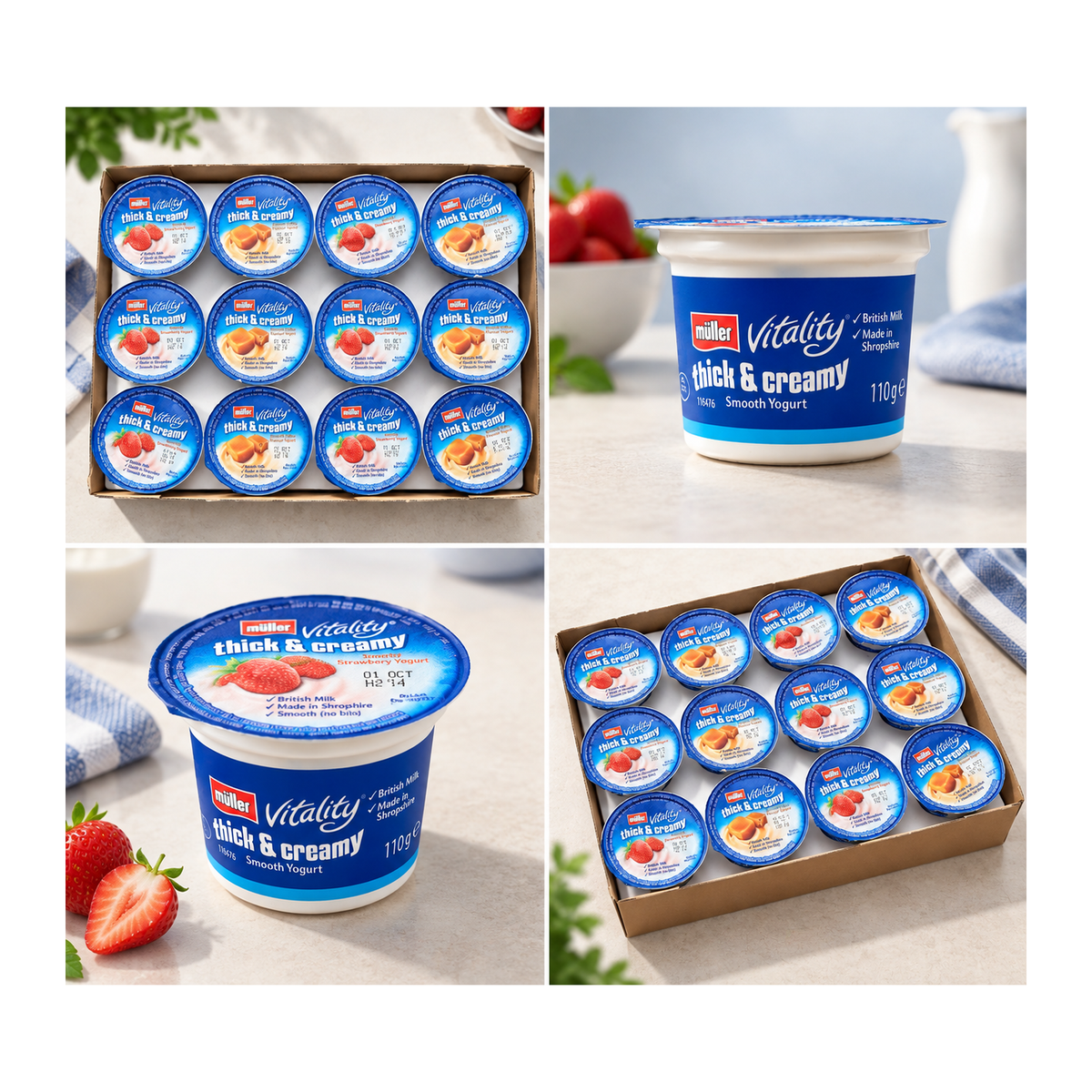 Müller Vitality Thick & Creamy smooth yogurt 110g pots and catering case