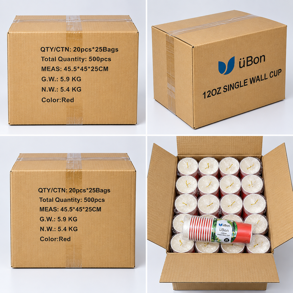 ÜBon 12oz Red Single Wall Paper Cups – 500 Pack