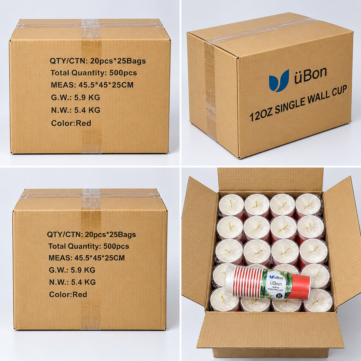 ÜBon 12oz Red Single Wall Paper Cups – 500 Pack