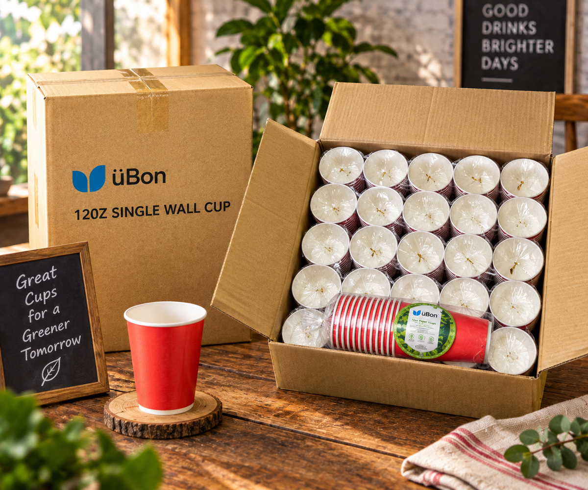 ÜBon 12oz Red Single Wall Paper Cups – 500 Pack