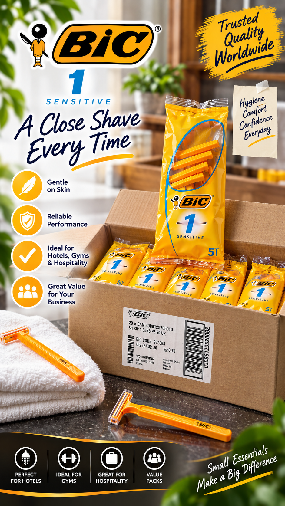 BIC 1 Sensitive Disposable Razors – Pack of 5