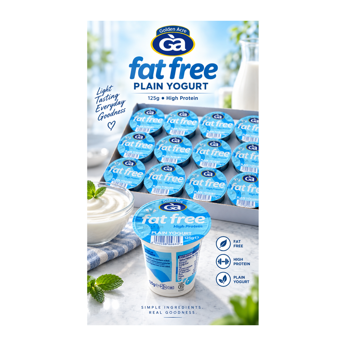 Golden Acre Fat Free Plain Yogurt – 125g – promotional product image