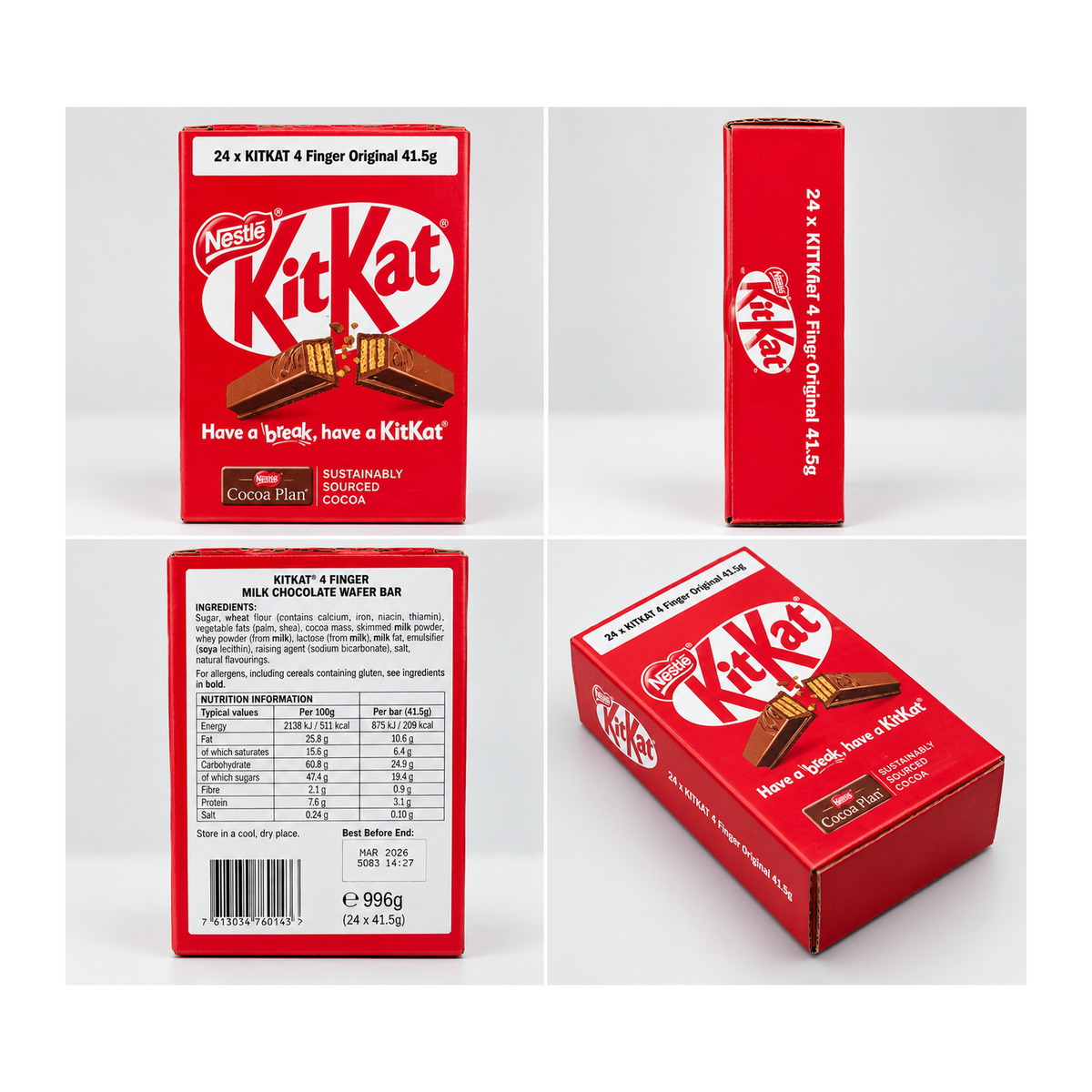 Nestlé KitKat 4 Finger Original – 24 × 41.5g – product and packaging views